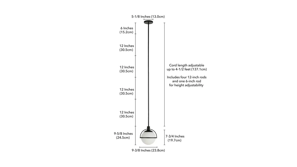 Limbani Glass Pendant Dimensions