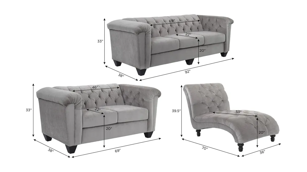 Lush Living Room Set Dimensions