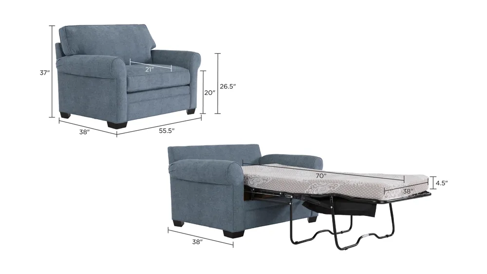 Wellsley Chair and a Half w/ Twin Sleeper Dimensions