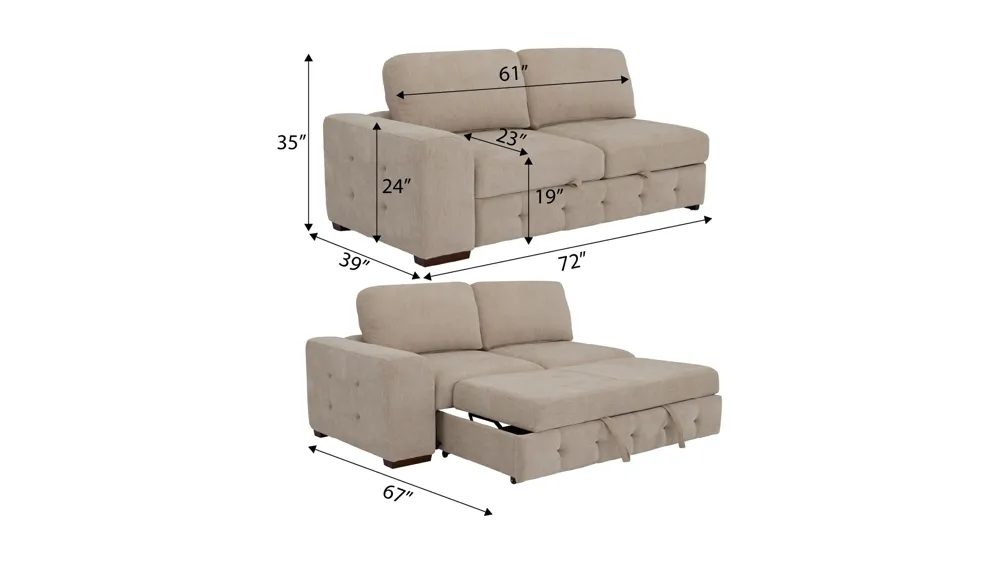 Dolman Left Arm Facing Loveseat with Pop-Up Sleeper Dimensions