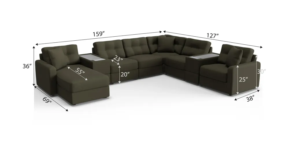 ModularOne 8-pc. Sectional w/Two Power Consoles Dimensions
