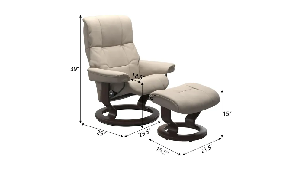 Mayfair Small Classic Chair & Ottoman Dimensions
