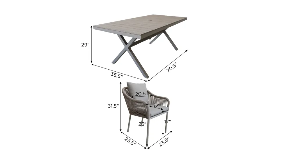 Mariner 7-pc. Outdoor Dining Set Dimensions