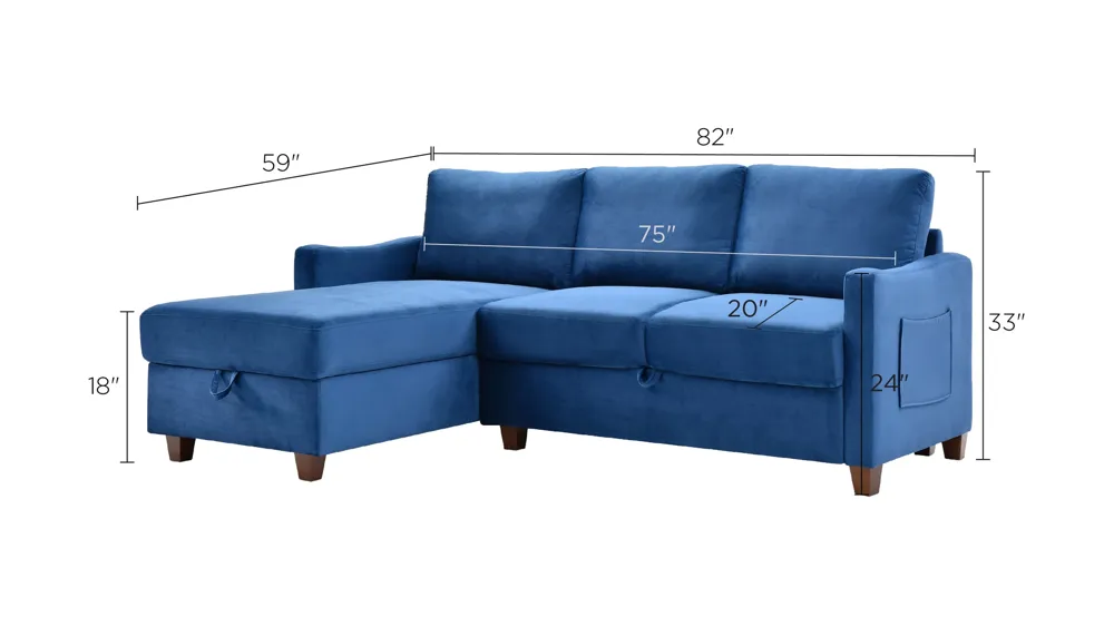 Monica Reversible Storage Sectional Dimensions