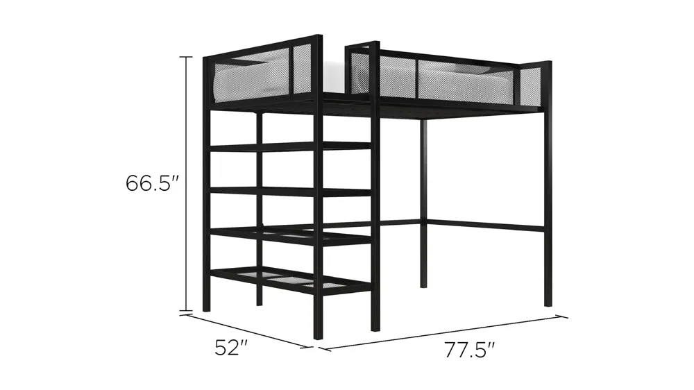 DHP Bloom Storage Loft Bed with Bookcase Dimensions