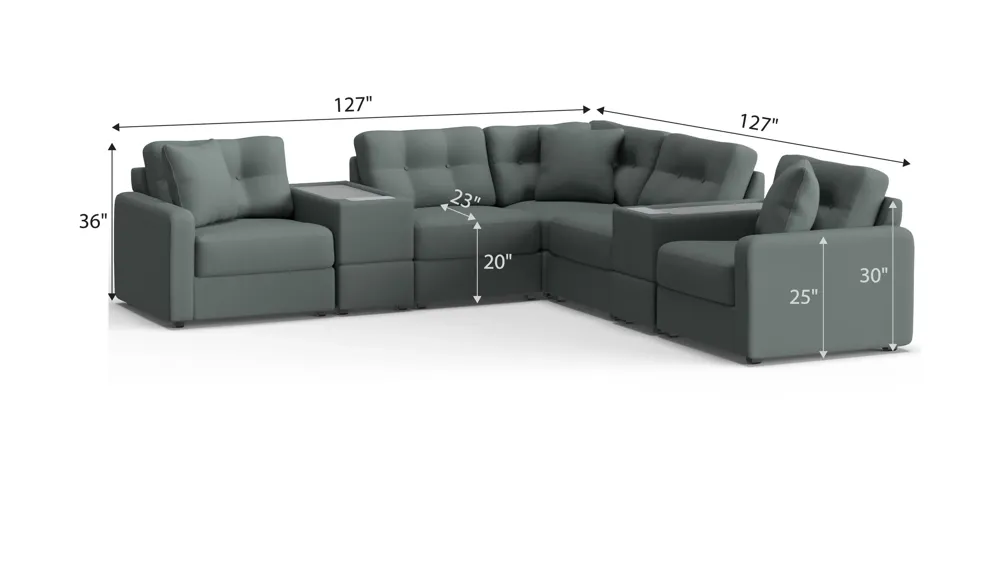 ModularOne 7-pc. Sectional w/Two PowerConsole Dimensions