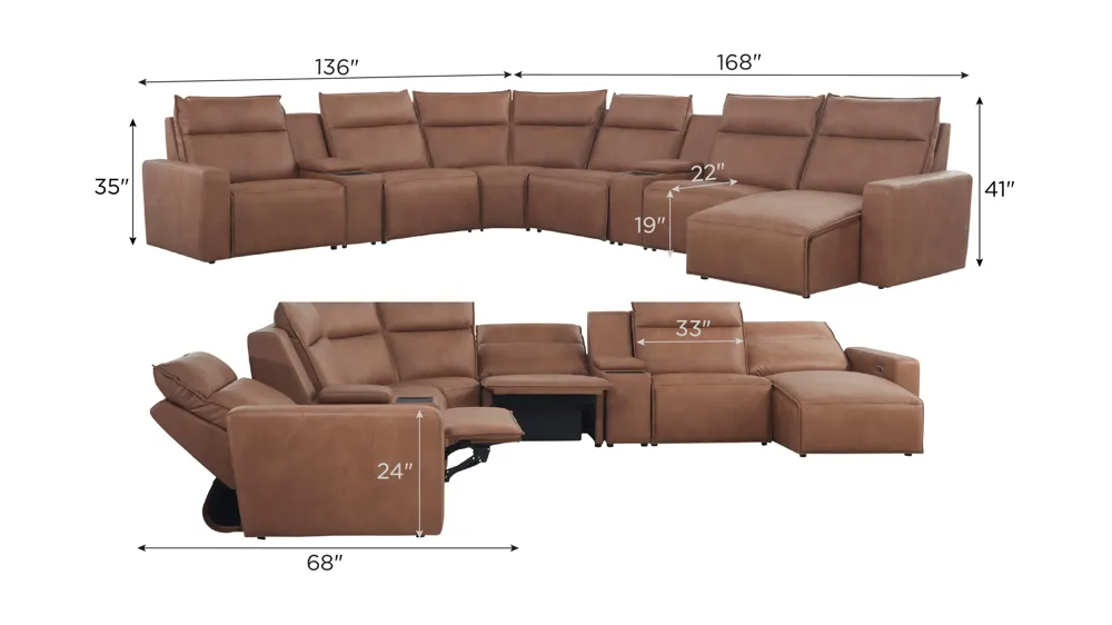 ModularTwo 8-pc. Dual Power Sectional w/ Media Console Dimensions