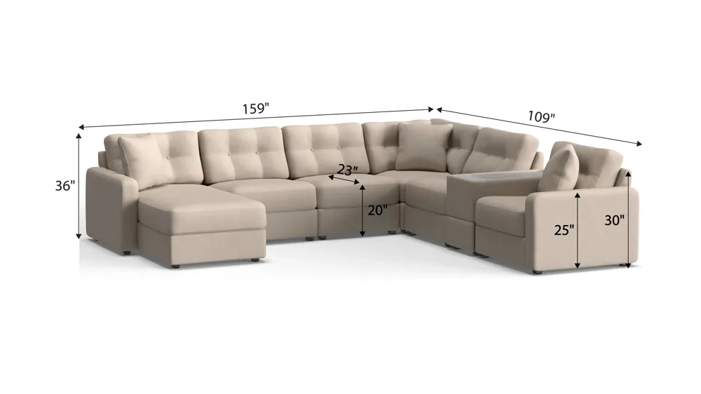 ModularOne 7-pc. Sectional w/One Power Console Dimensions