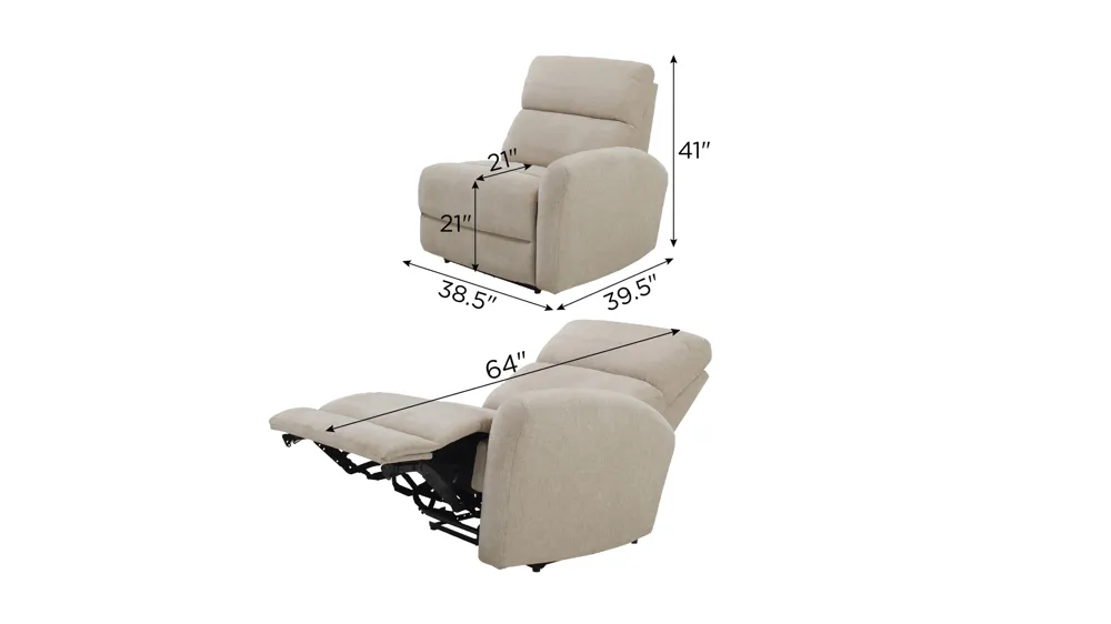 Fletcher Right Arm Facing Power Recliner w/ Power Headrests Dimensions