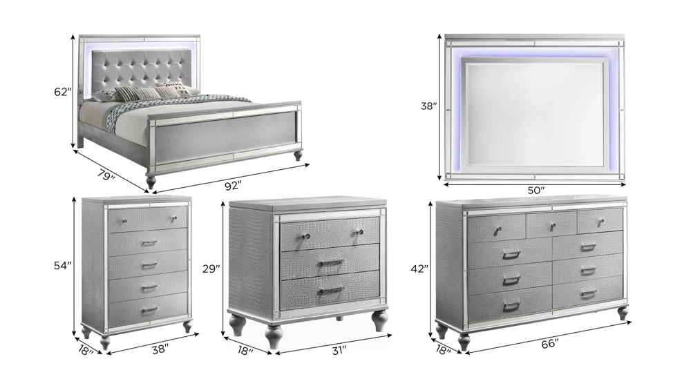 Valentino 5-pc. Bedroom Set Dimensions