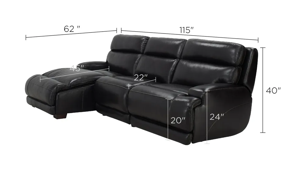 Tompkins Leather 3-pc. Sectional Dimensions