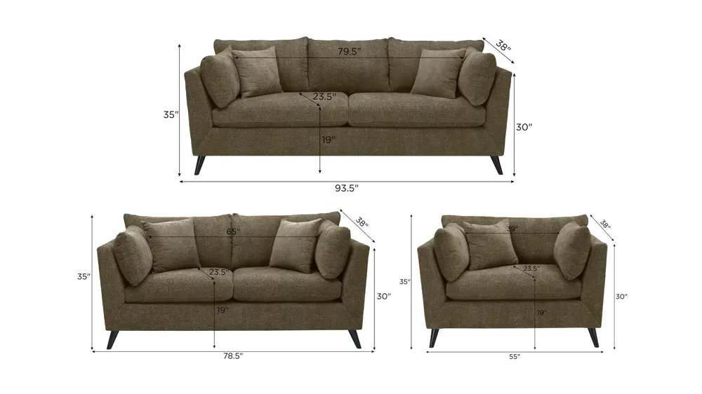 Caruso Living Room Set Dimensions