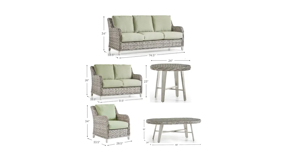 Grand Isle 5-pc Outdoor Living Set Dimensions