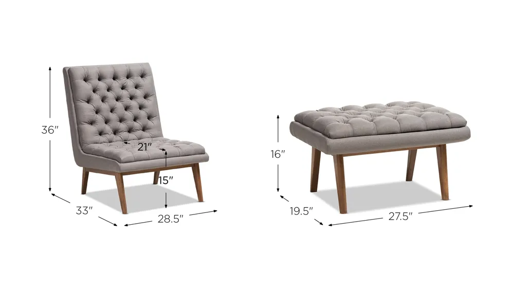 Annetha Chair and Ottoman Set Dimensions