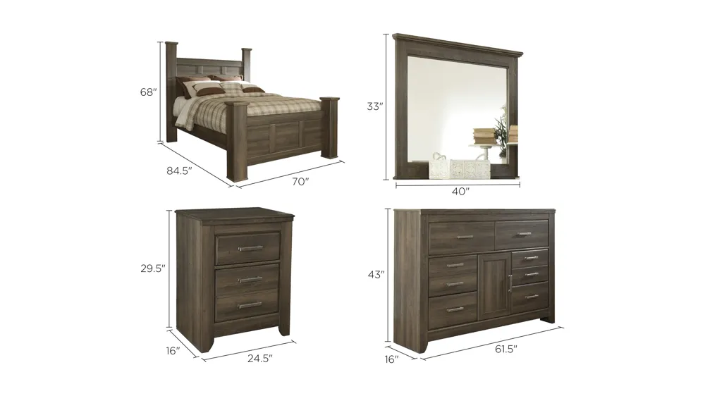 Juararo 4-pc. Bedroom Set Dimensions