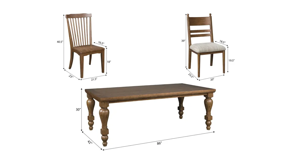 Lockwood 7-pc. Dining Set (4 Spindle/ 2 Brown Ladder) Dimensions
