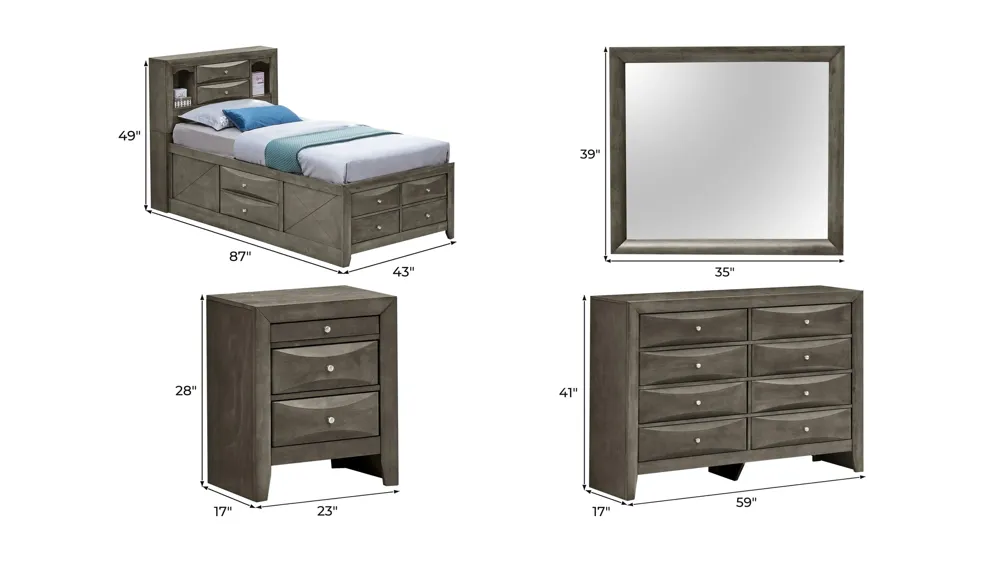 Marilla 4-pc. Captain's Bedroom Set Dimensions