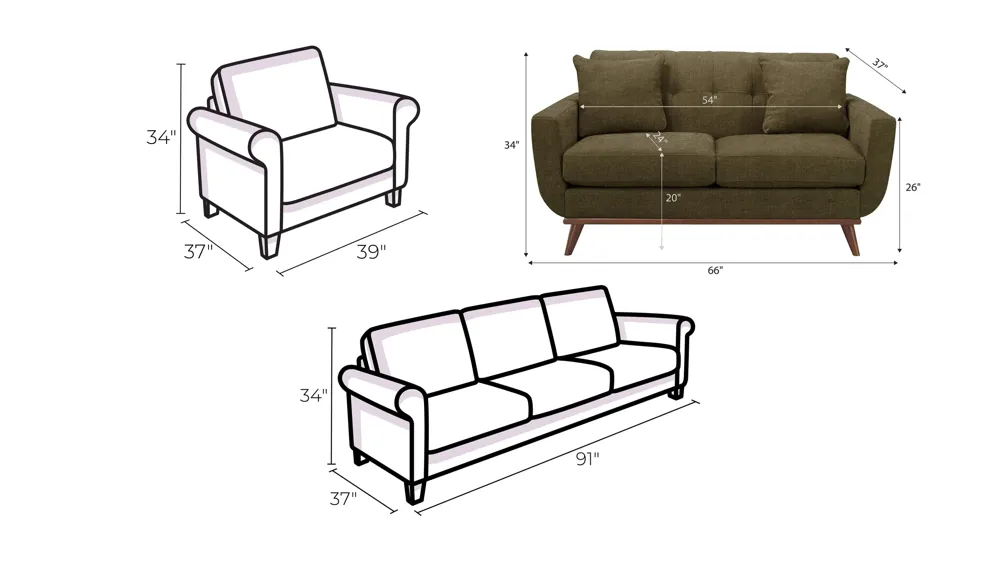 Milo Living Room Set Dimensions