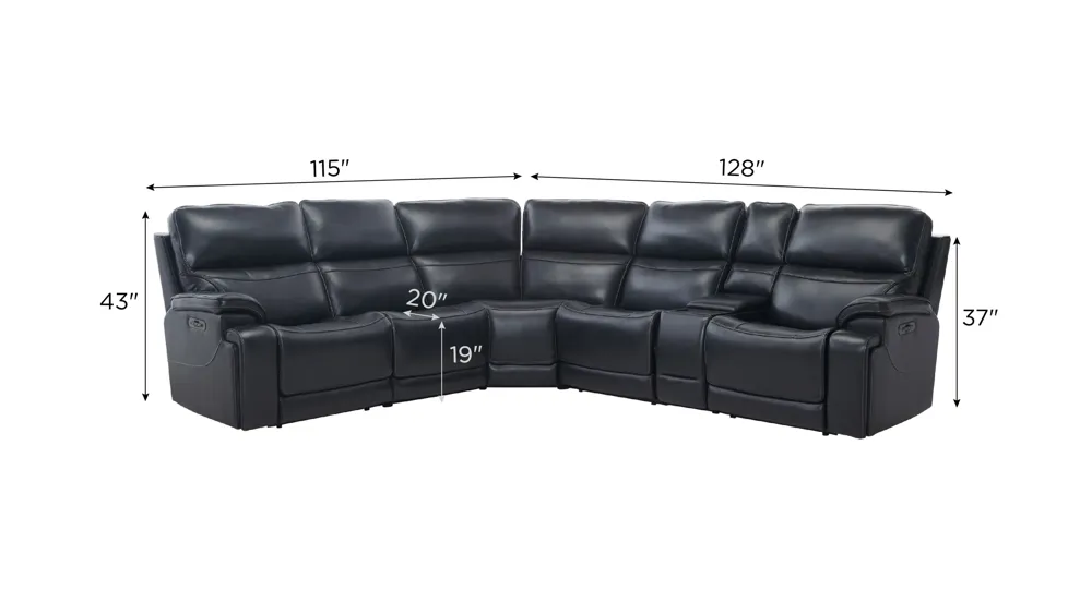 Presley 6-pc. Zero Gravity Triple Power Sectional w/ Heat & Massage Dimensions