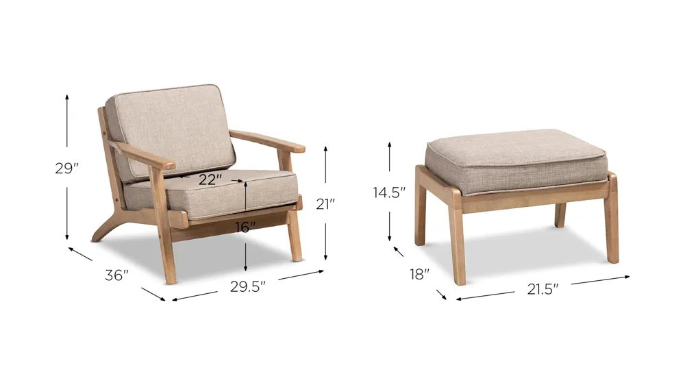 Sigrid 2-pc. Wood Armchair and Ottoman Set Dimensions