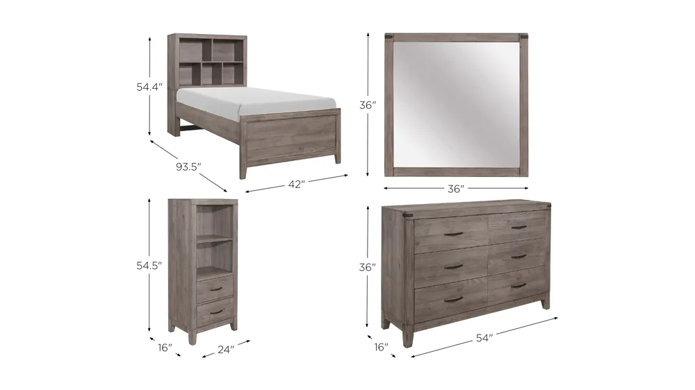 Piper 5-pc Storage Bedroom Set Dimensions