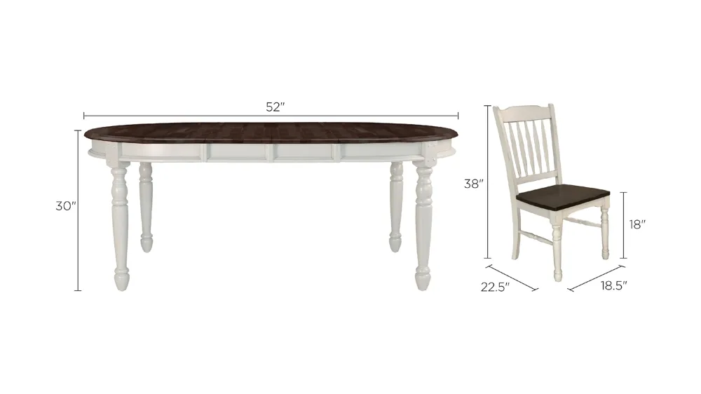 British Isles 7-pc. Double Leaf Slatback Dining Set Dimensions