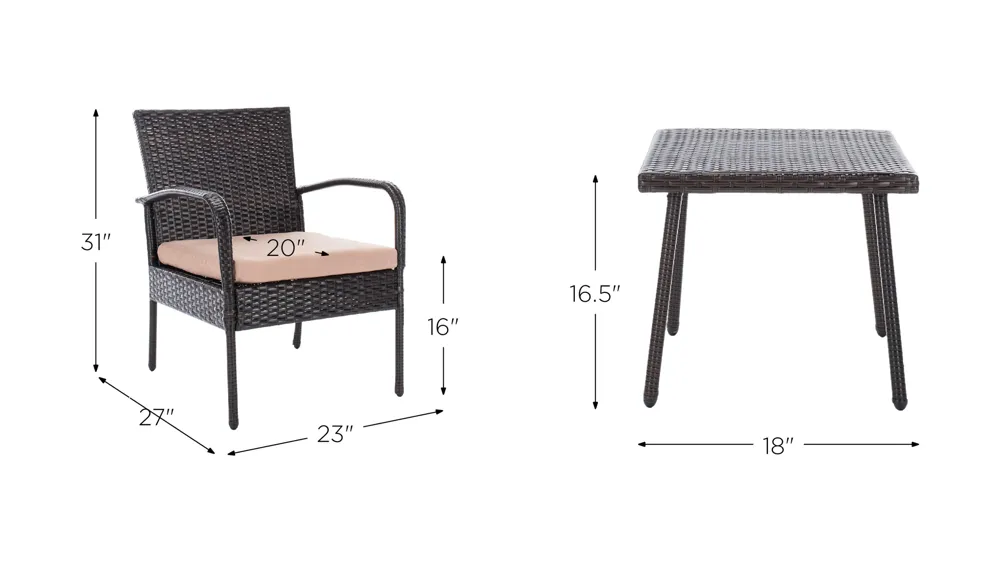 Gallo 3-pc. Patio Set Dimensions