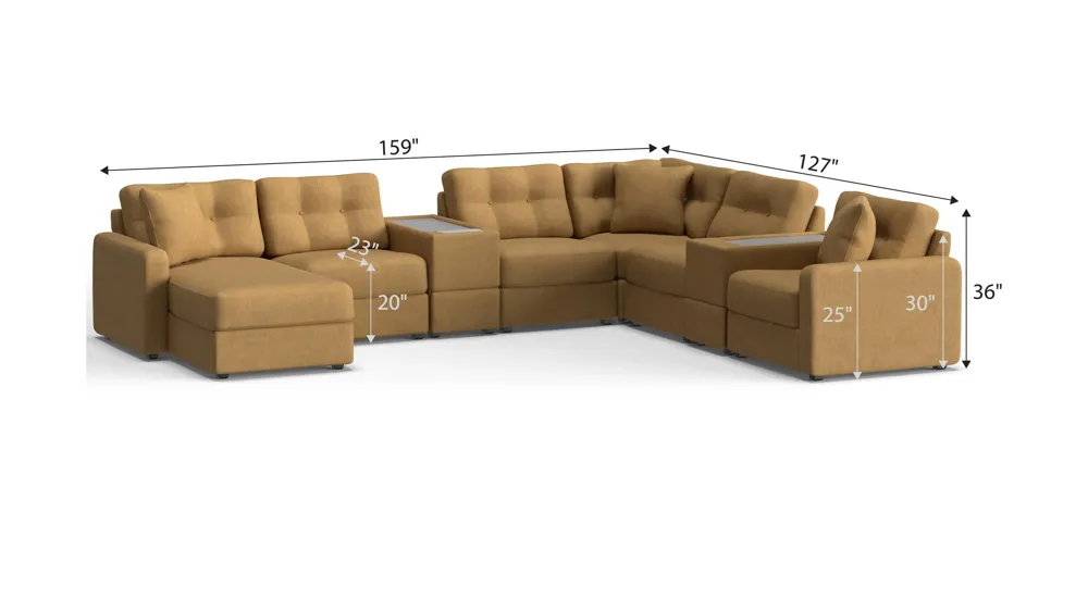 ModularOne 8-pc. Sectional w/One Power Console Dimensions
