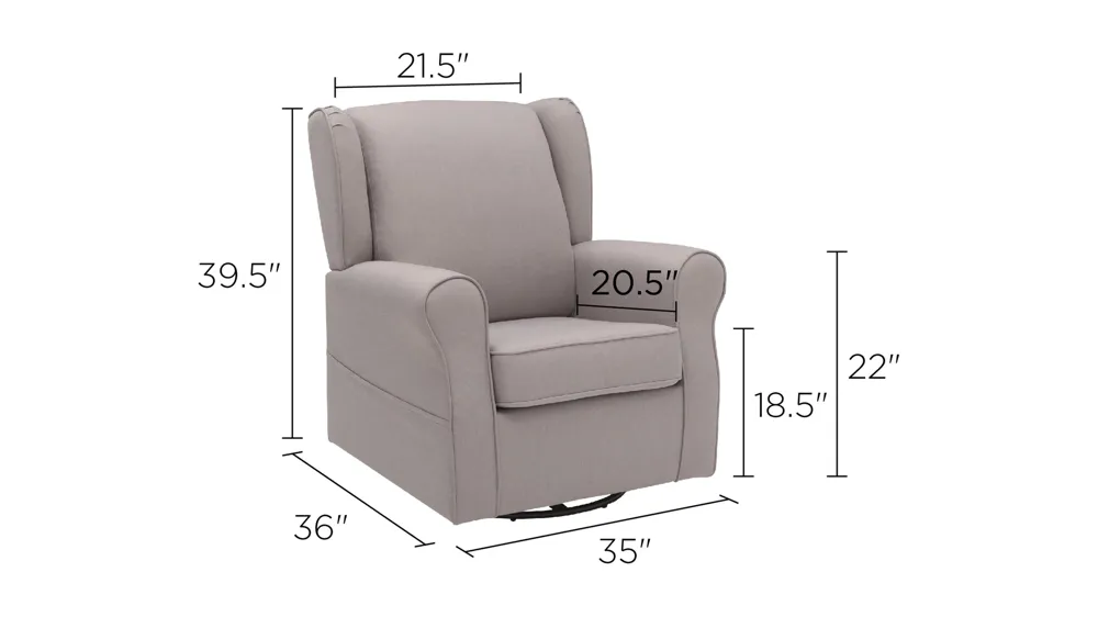 Reston Nursery Glider Swivel Rocker Chair by Delta Children Dimensions