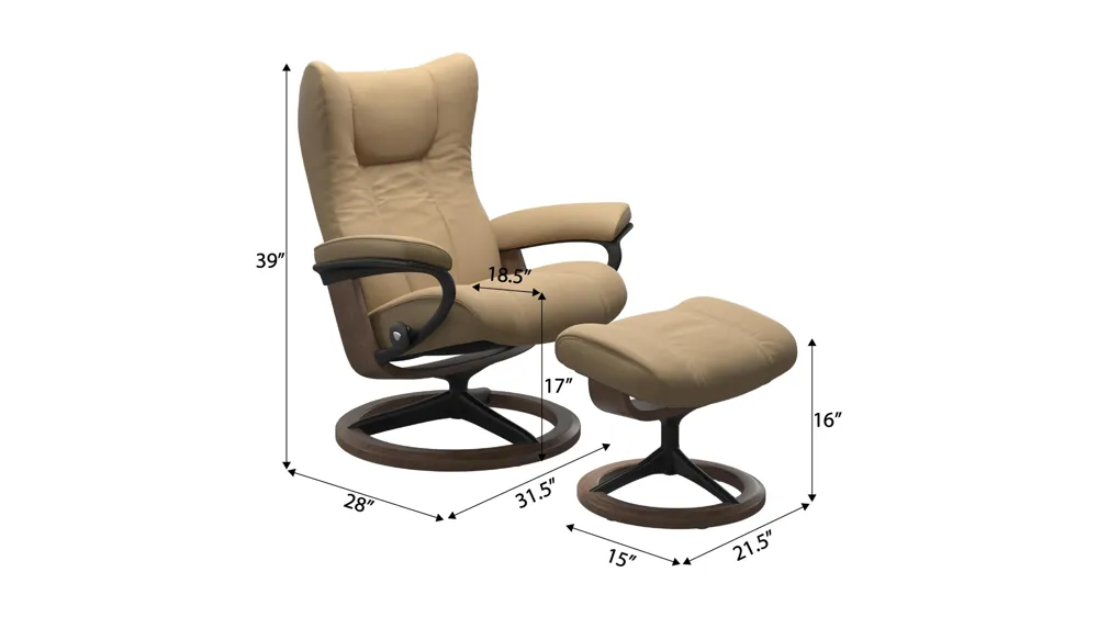 Wing Small Signature Chair & Ottoman Dimensions