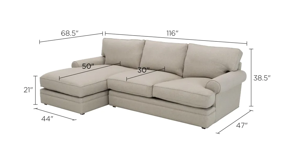Wilkinson 2-pc. Sectional Sofa Dimensions