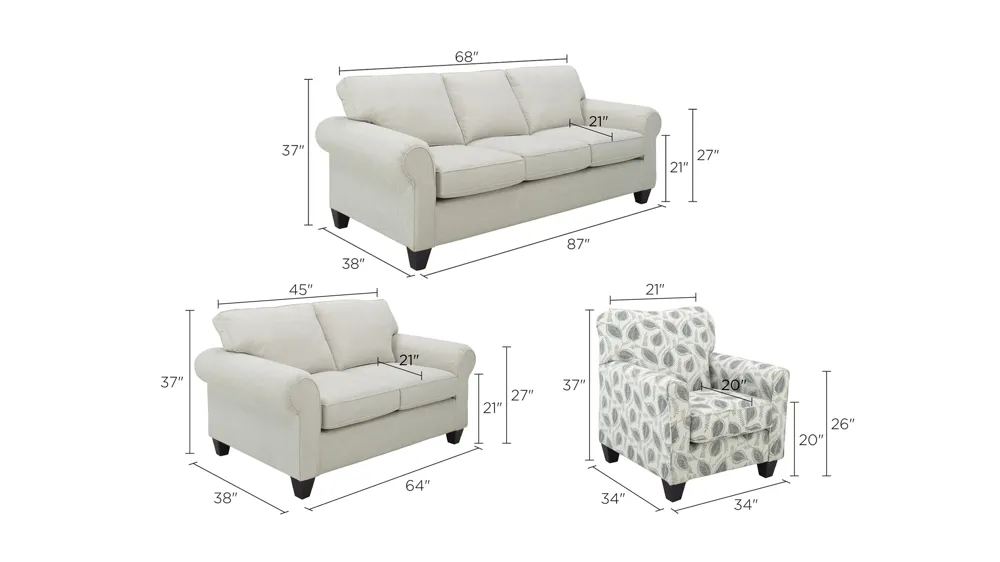 Saige Living Room Set Dimensions