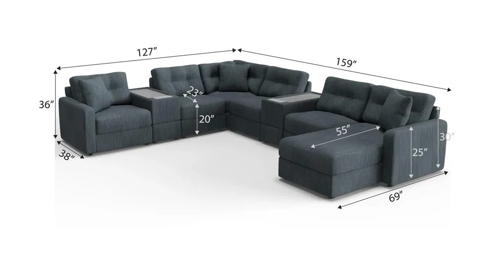 ModularOne 8-pc. Sectional w/Two Power Consoles Dimensions