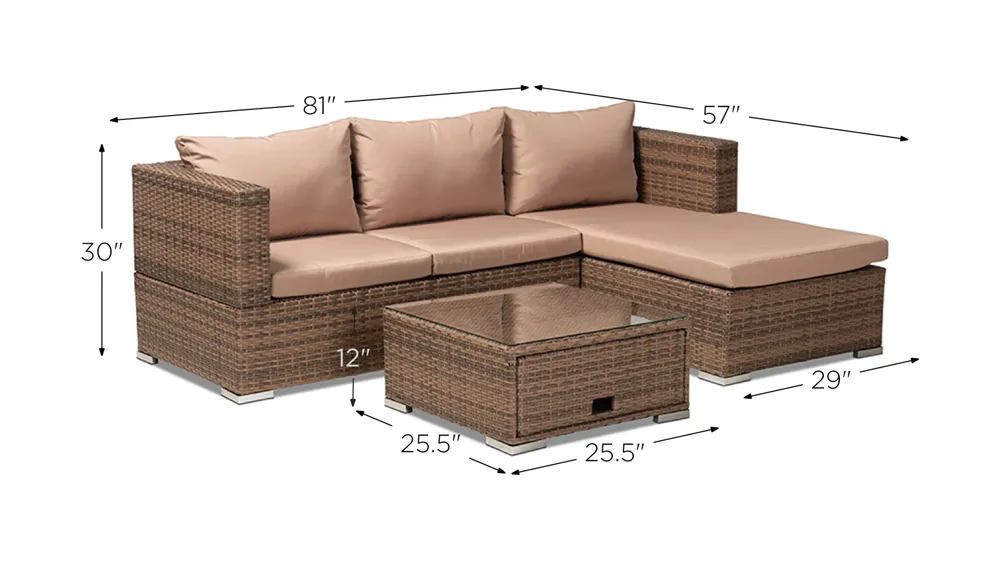 Addison 3-pc. Outdoor Patio Set with Adjustable Recliner Dimensions