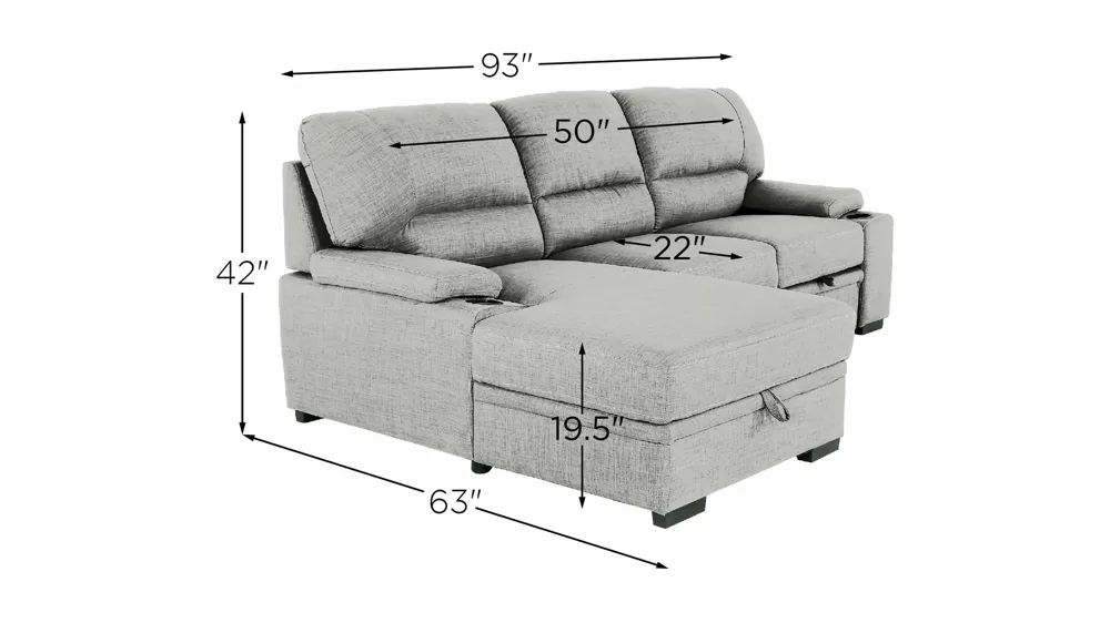 Gallo 2 Piece Sectional Sleeper Sofa with Storage Dimensions