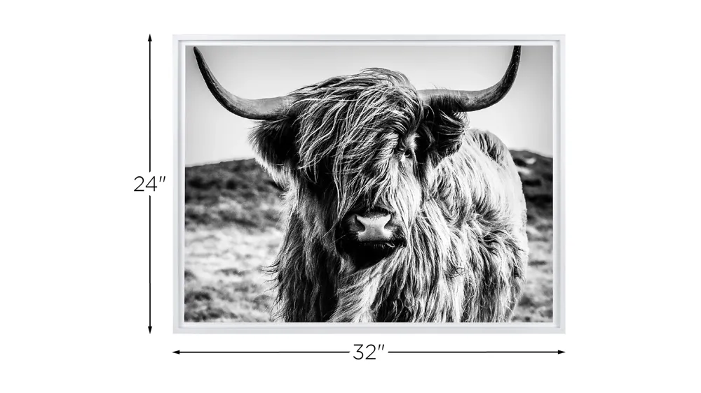 Stratton Black and White Highland Cow Canvas Wall Art Dimensions
