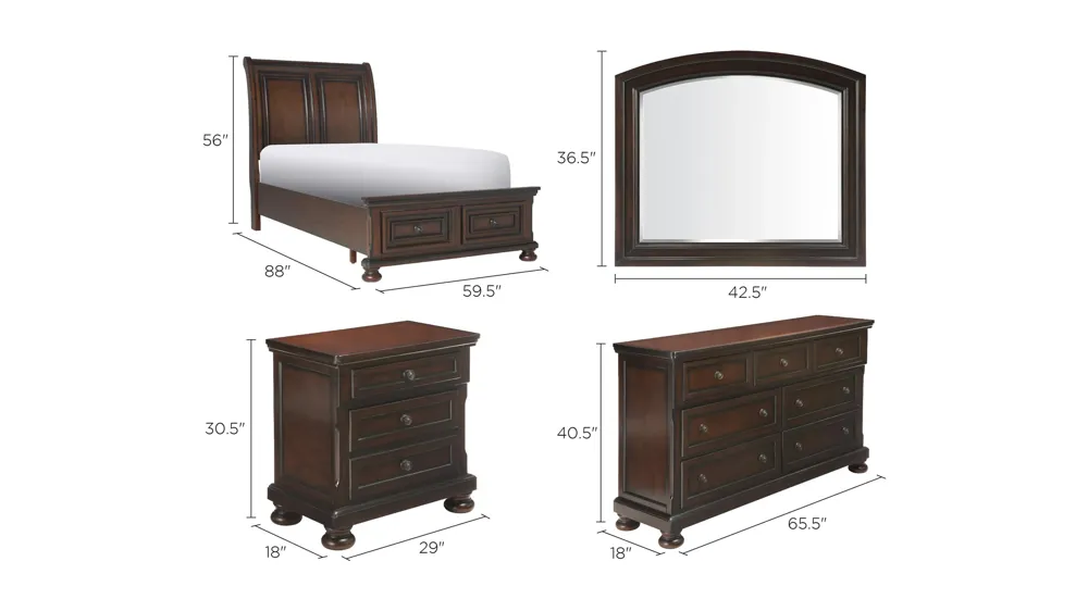 Donegan 4-pc. Sleigh Platform Storage Bedroom Set Dimensions