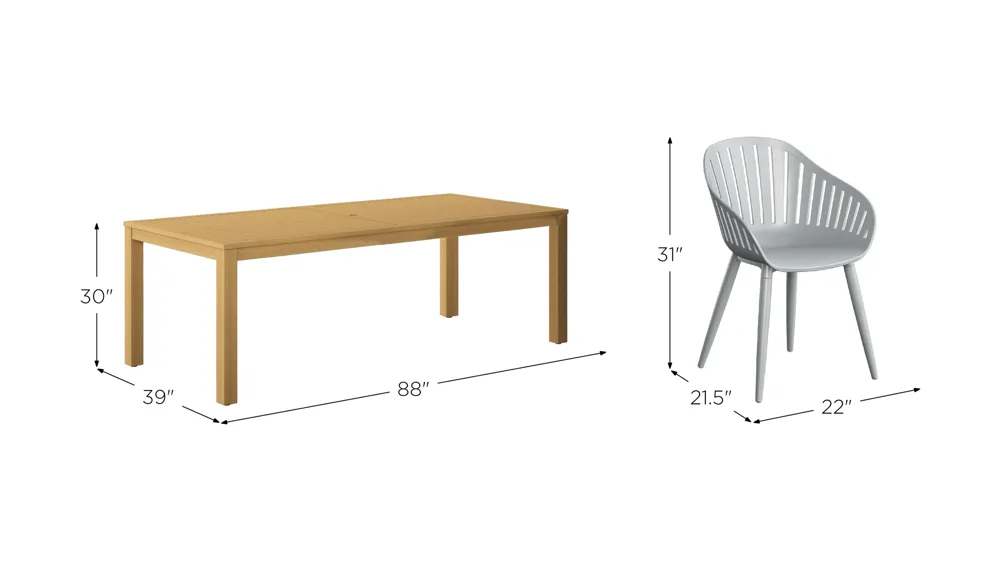 Amazonia 9-pc. Outdoor Rectangular Patio Dining Set Dimensions