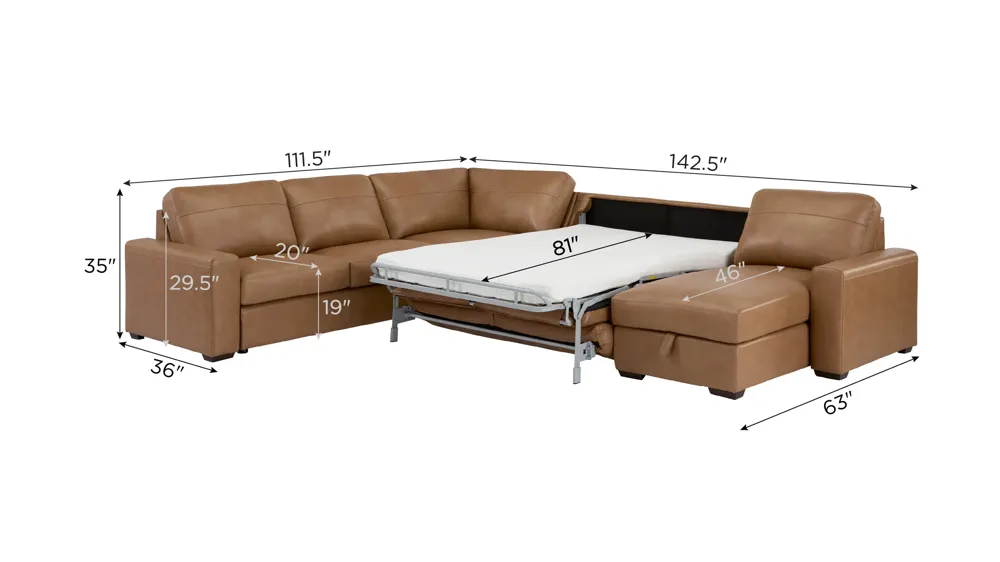 Harley 5-pc. Leather Sectional Dimensions
