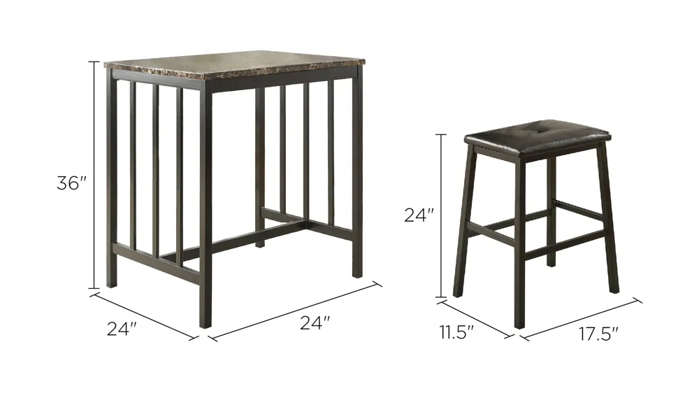 Flannery 3-pc. Counter Height Dining Set Dimensions