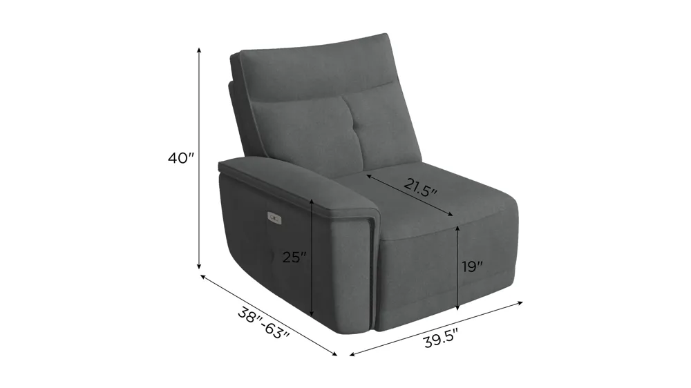 Graceland Left Arm Facing Dual Power Recliner Dimensions