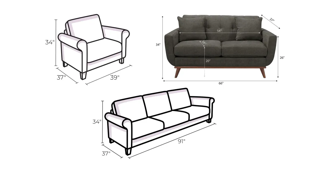 Milo Living Room Set Dimensions