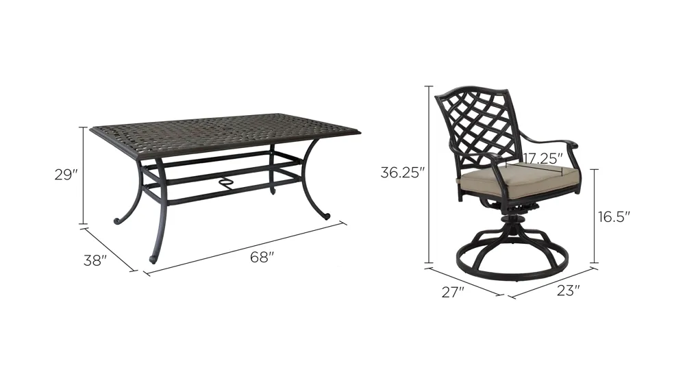Meredith 7-pc. Outdoor Dining Set Dimensions