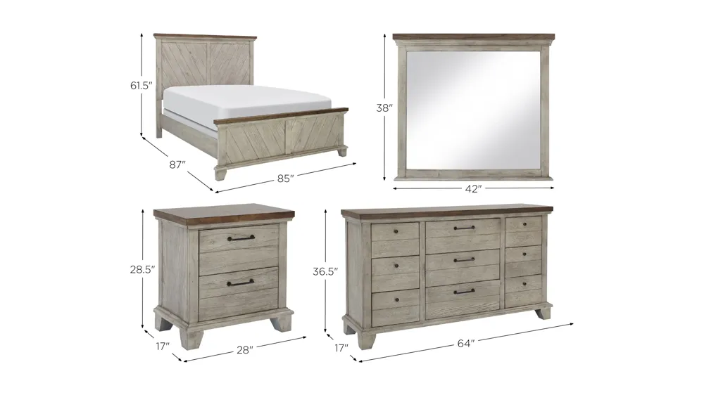 Bear Creek 4-pc. King Bedroom Set Dimensions