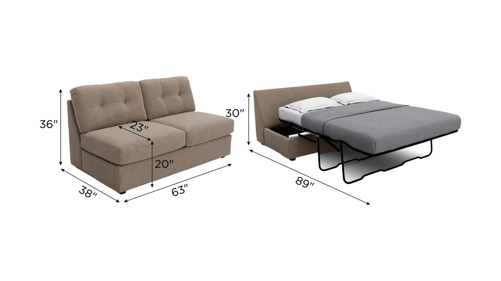 ModularOne Armless Loveseat w/ Full Sleeper Dimensions