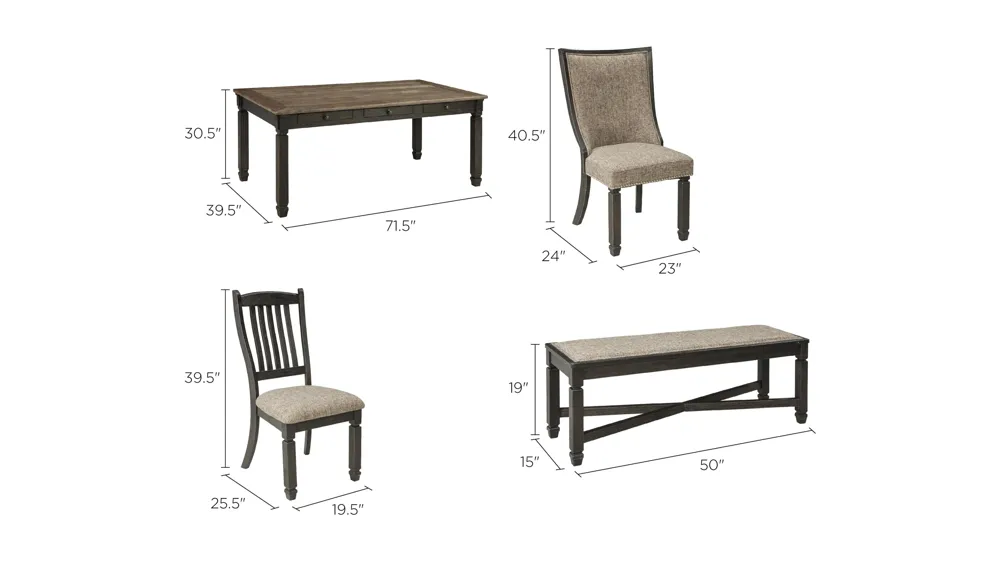 Vail 6-pc. Dining Set w/ Bench and Upholstered Chairs | Raymour