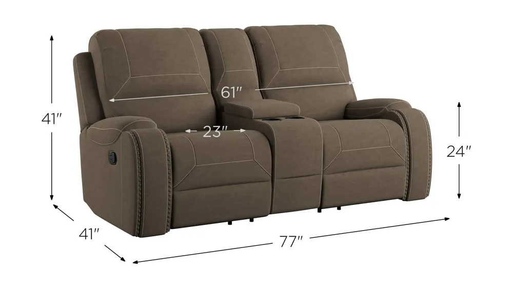 Adrian Reclining Glider Console Loveseat Dimensions