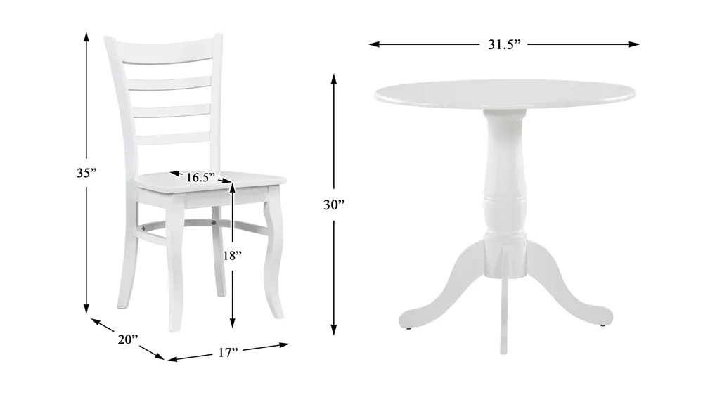 Laurel 5-pc. Dining Set Dimensions