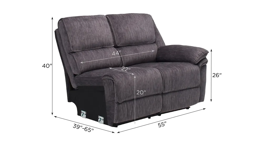 Portman Right Arm Facing Reclining Loveseat Dimensions