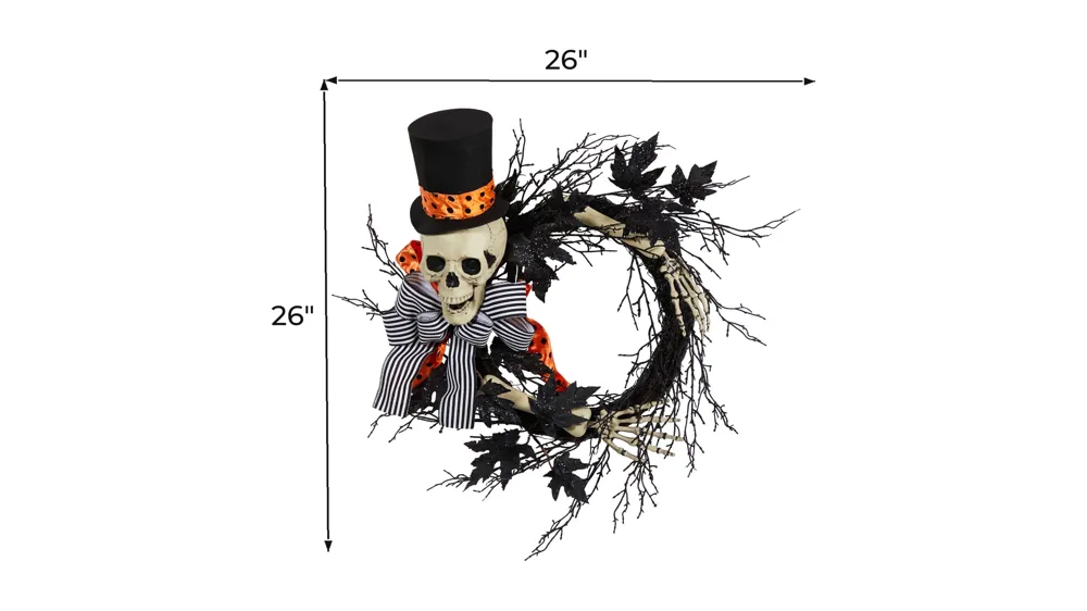 26" Halloween Foliage Dapper Skeleton Wreath Dimensions